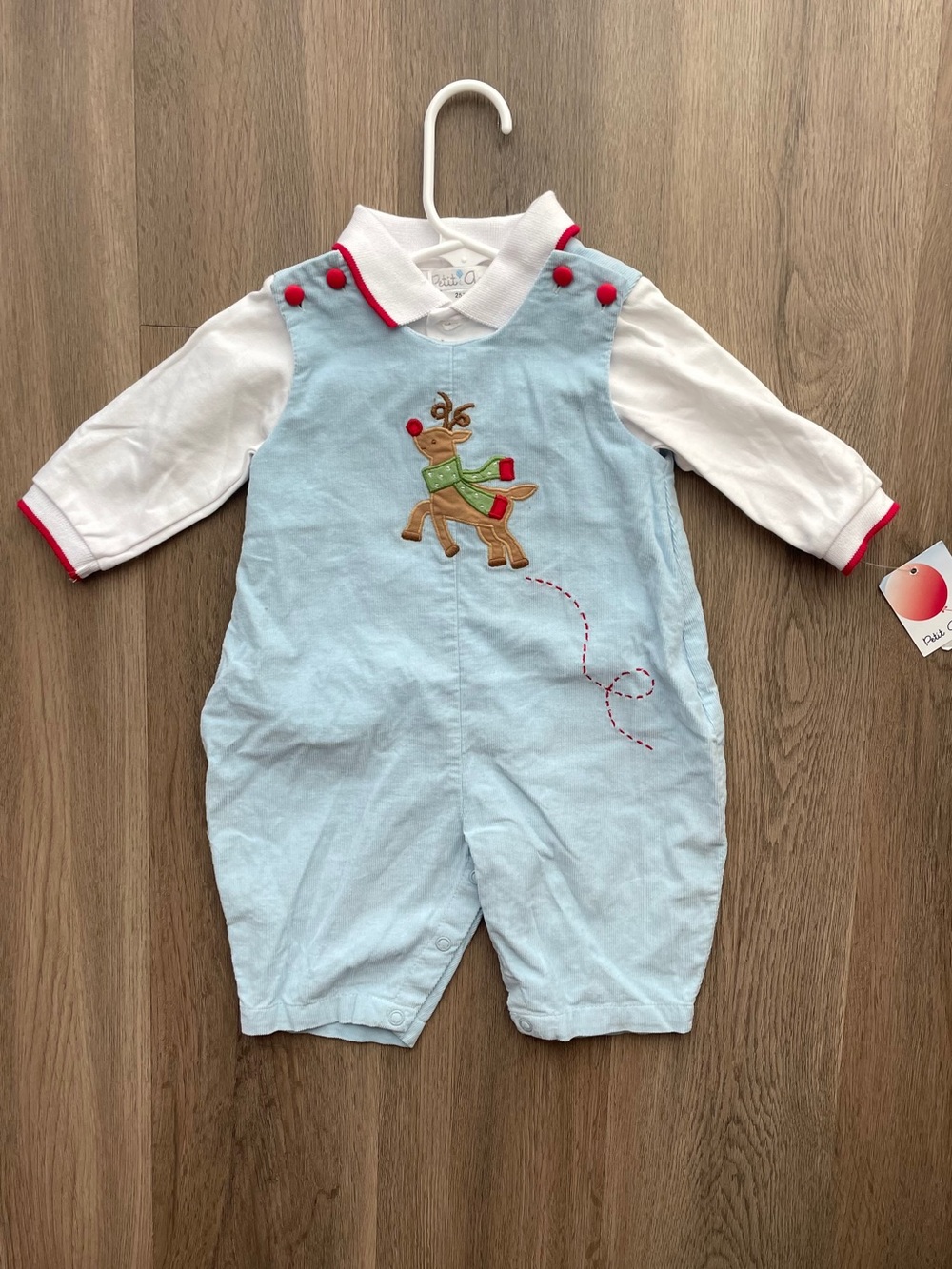 Petit Ami corduroy Rudolph longall baby christmas onesie